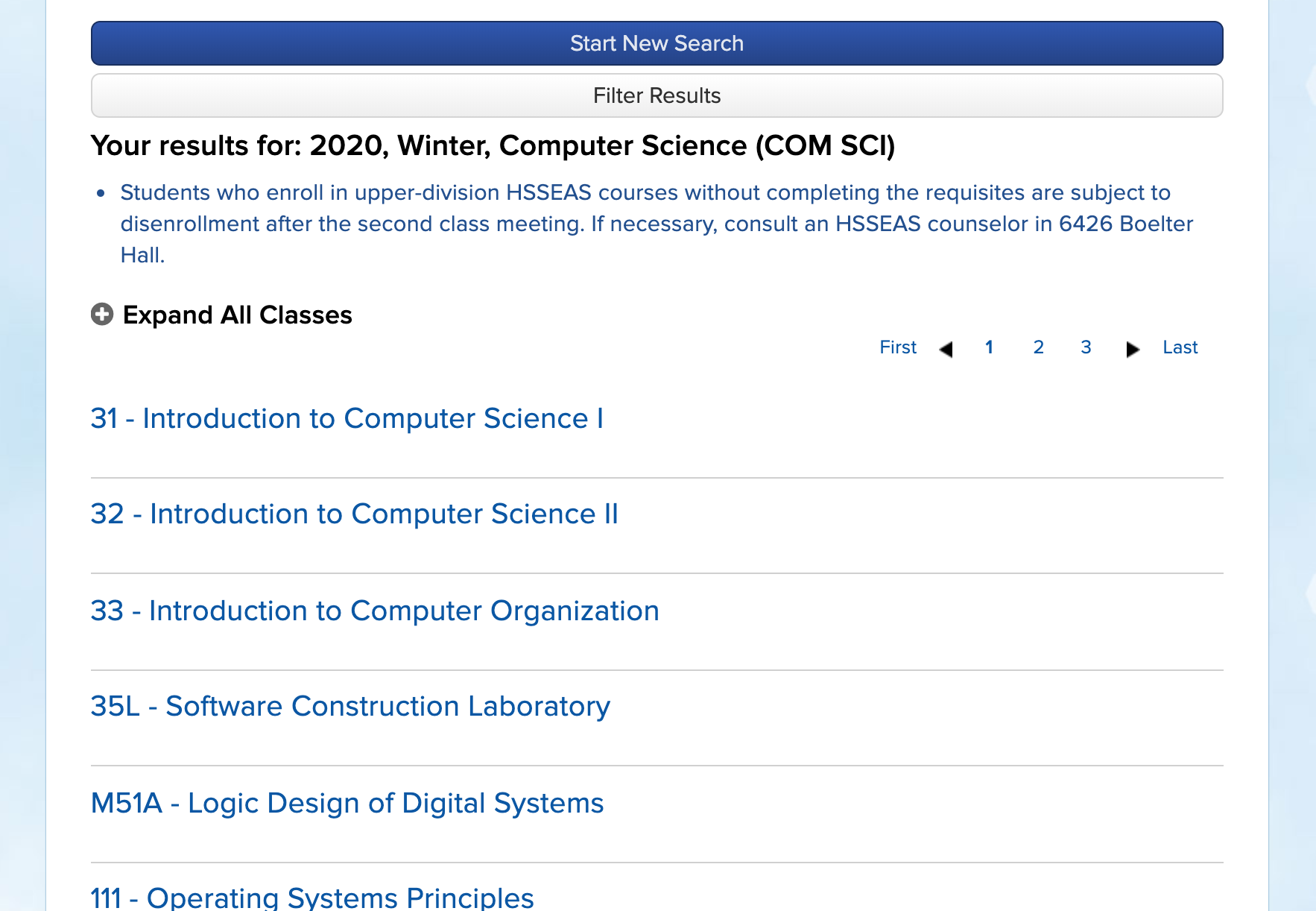 Computer Science course listings available for Winter 2020.
